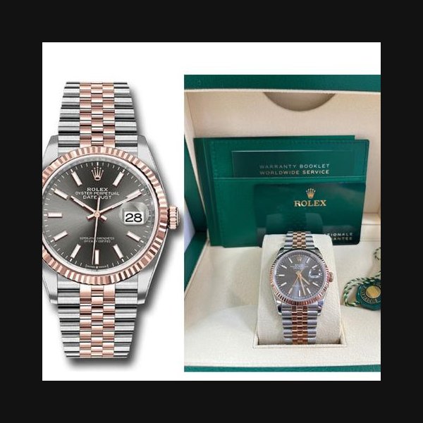Rolex Datejust36 Everose Gold Fluted Bezel Dark Rhodium Index Dial Jubilee (126231)