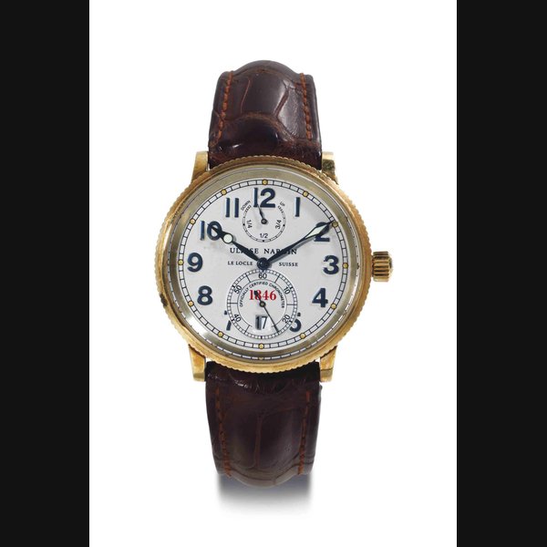 Ulysse Nardin. An 18k Gold Automatic Wristwatch With Date And Up-Down Indication SIGNED ULYSSE NARDIN, LELOCLE, 1846, OFFICIALLY CERTIFIED CHRONOMETER, NO. 0048, REF. 261-77, CIRCA 2006