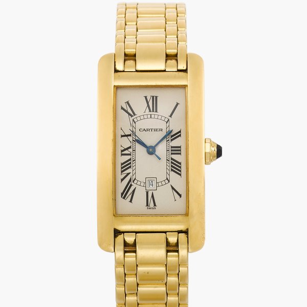 Cartier Tank Américaine, Reference 1725 | A yellow gold wristwatch with date and bracelet | Circa 2000