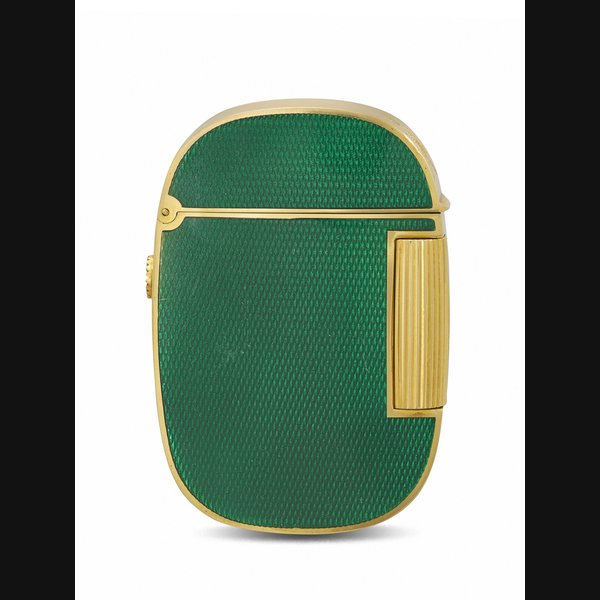 PATEK PHILIPPE. AN EXTREMELY RARE AND ATTRACTIVE 18K GOLD AND ENAMEL LIGHTER GOLDEN ELLIPSE LIGHTER MODEL, REF. 9508, CASE NO. A385, CIRCA 1980