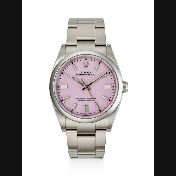 ROLEX, STAINLESS STEEL 'OYSTER PERPETUAL', WITH PINK DIAL, REF. 126000