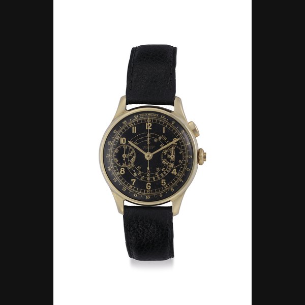 Tissot. A Fine 14k Gold Chronograph Wristwatch with Black Dial Signed Tissot, Movement No. 5509, Case No. 842'429, Circa 1940