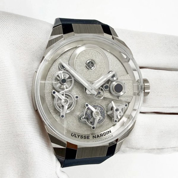 Ulysse Nardin Blast Free Wheel Maillechort 1760 45MM Silver 18K Wg Box Papers Ref. 1760-401LE-4A-MAIL/3A