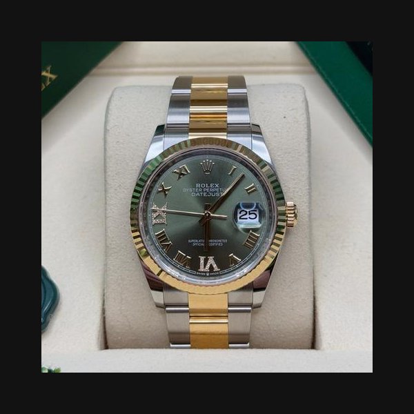 Rolex Datejust36 NEW 2026 Green Roman Diamond 6 9 Dial Two Tone Yellow Gold Fluted Bezel Oyster Ref. 126233