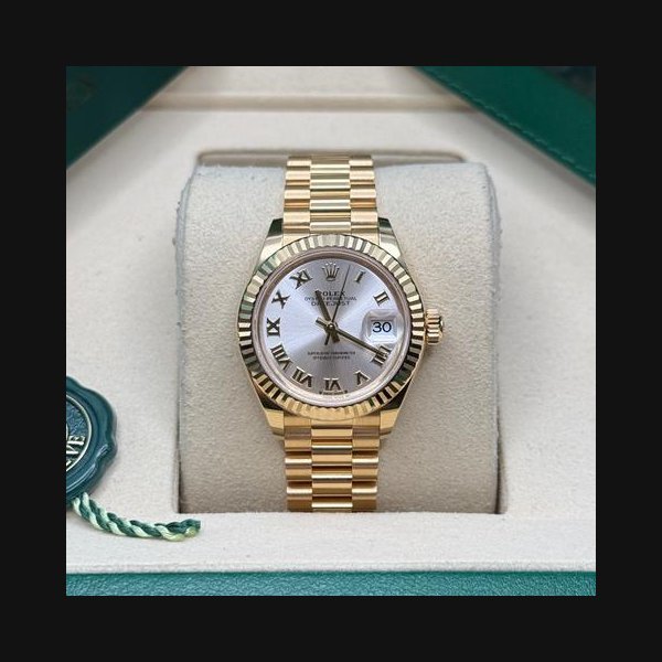 Rolex Rolex Lady-DatejustNEW 2026 Silver Roman Dial 18K Yellow Gold Fluted Bezel President Bracelet