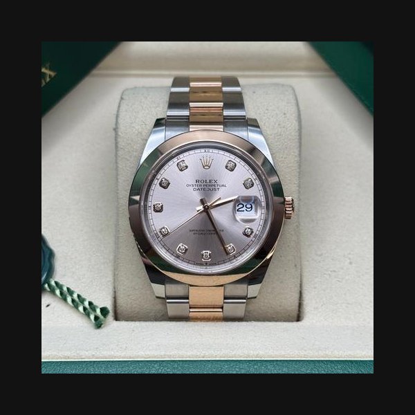 Rolex Rolex Datejust41 Sundust Pink Diamond Dial Two Tone Rose Gold Smooth Bezel Oyster