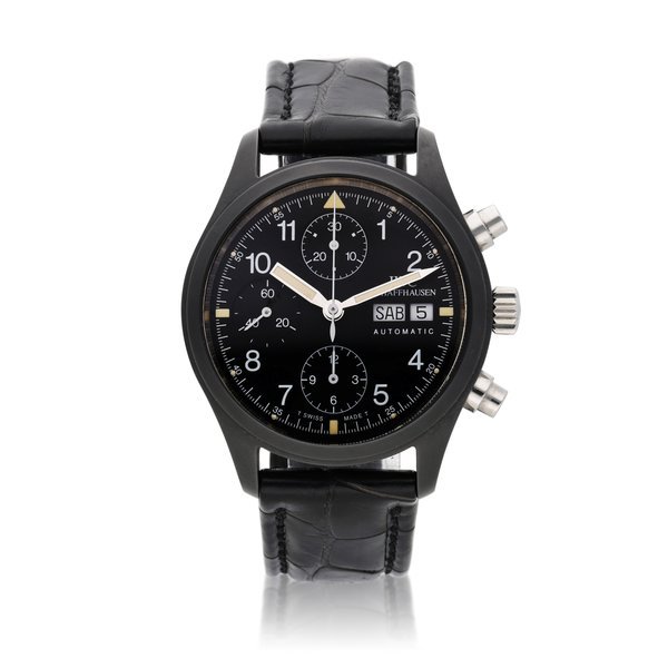 IWC Reference IW3705-02 Pilot Der fliegerchronograph | A stainless steel and ceramic chronograph wristwatch with day and date, Circa 1995 · IW3705-02