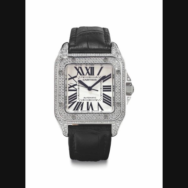 Cartier Cartier. An 18k White Gold and Diamond-Set Automatic Wristwatch SIGNED CARTIER, SANTOS 100 MODEL, ANNIVERSARY 1904-2004 EDITION, REF. 2744, NO. 86624CE, CIRCA 2004