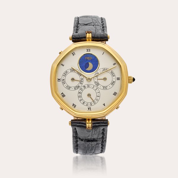 Gérald Genta | FRED Reference G1840.4 | A yellow gold octagonal-shaped automatic perpetual calendar wristwatch with moon phases, Circa 1985