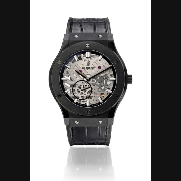 HUBLOT, BLACK CERAMIC CLASSIC FUSION ULTRA-THIN WRISTWATCH, REF. 515.CM.0140.LR CASE NO. 965’572
