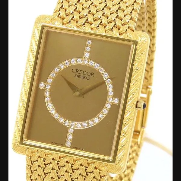 SEIKO Credor 6730-5150 Champagne Gold Dial K18YG 750 Yellow Gold Solid Gold Diam