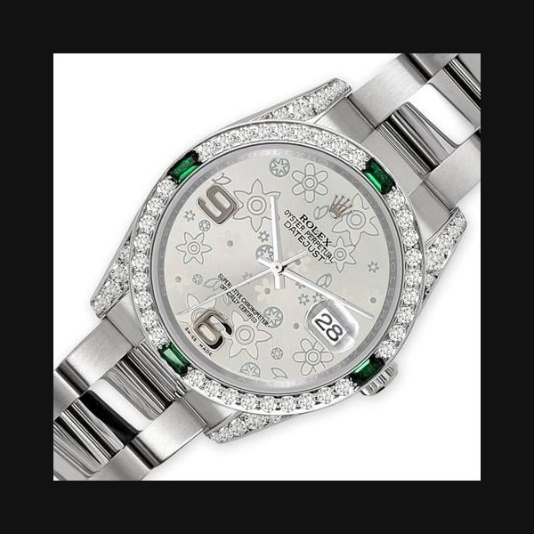 Rolex Rolex DatejustSilver Floral Dial 36mm 2.5ct Diamond Bezel 116200 Steel Watch