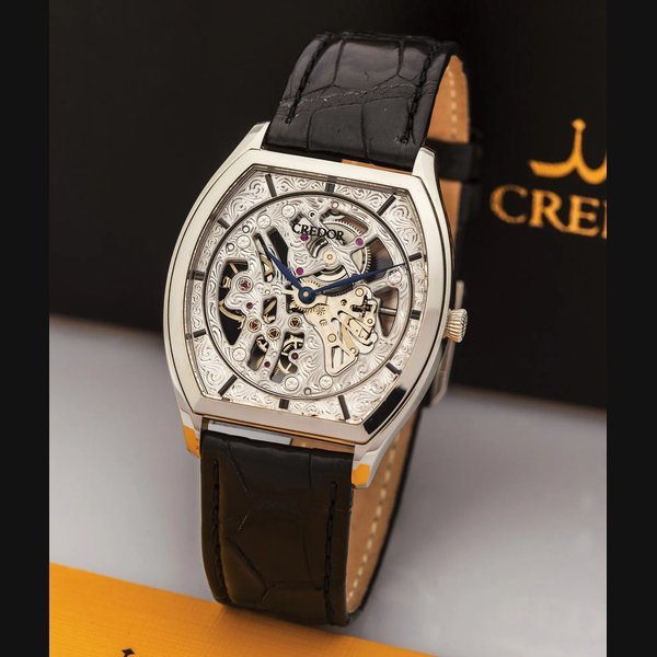 Seiko SEIKO CREDOR SKELETON REF. GBBD981 PLATINUM Seiko, Japan, Credor, Skeleton, case No. 610002, Ref. GBBD981. Made circa 2004. Fine, rare and unusual, thin, skeletonized, platinum wristwatch with a platinum Seiko buckle. Accompanied by the original fitted box, certificate of guarantee and instruction booklet. Case and movement signed. | Important Modern & Vintage Timepieces | Geneva, November 13, 2016