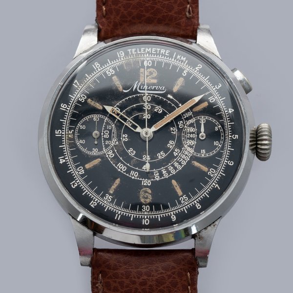 Minerva Minerva Oversized Black Radium Gilt Dial Chronograph · Gilt