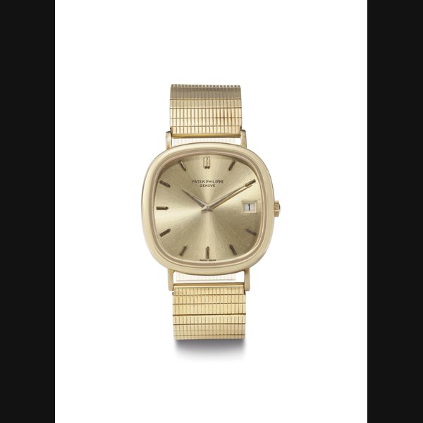 Patek Philippe. A Fine 18k Gold Automatic Cushion-Shaped Wristwatch with Date and Bracelet SIGNED PATEK PHILIPPE, GENÈVE, REF. 3604, MOVEMENT NO. 1'301'977, CASE NO. 2'754'811, MANUFACTURED IN 1973