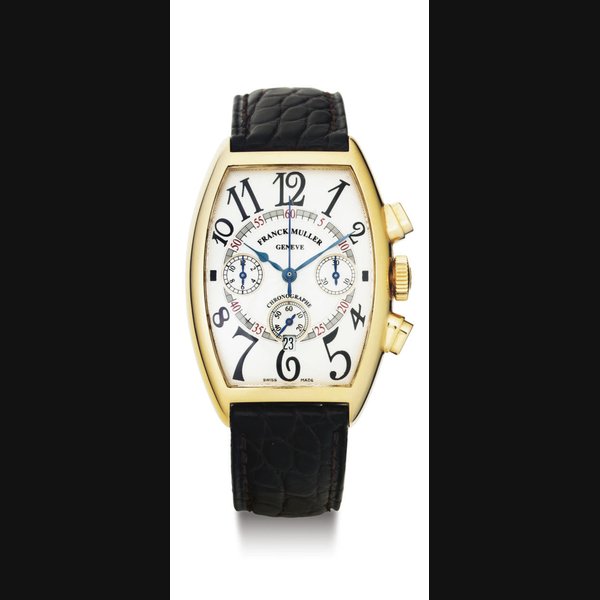 FRANCK MULLER. AN 18K PINK GOLD AUTOMATIC CHRONOGRAPH WRISTWATCH WITH DATE SIGNED FRANCK MULLER, GENEVE, NO. 127, REF. 5750 CC AT, CIRCA 1995