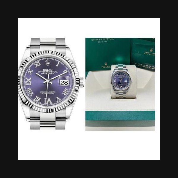 Rolex Rolex Datejust36 Fluted Bezel Aubergine Purple Diamond Roman VI and IX Dial Oyster Bracelet