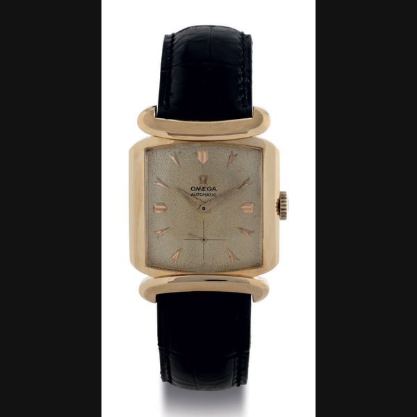Omega OMEGA. AN 18K GOLD SQUARE AUTOMATIC WRISTWATCH SIGNED OMEGA, AUTOMATIC, MOVEMENT NO. 13997878, CASE NO. 11156728, REF. 14609, MANUFACTURE IN 1955