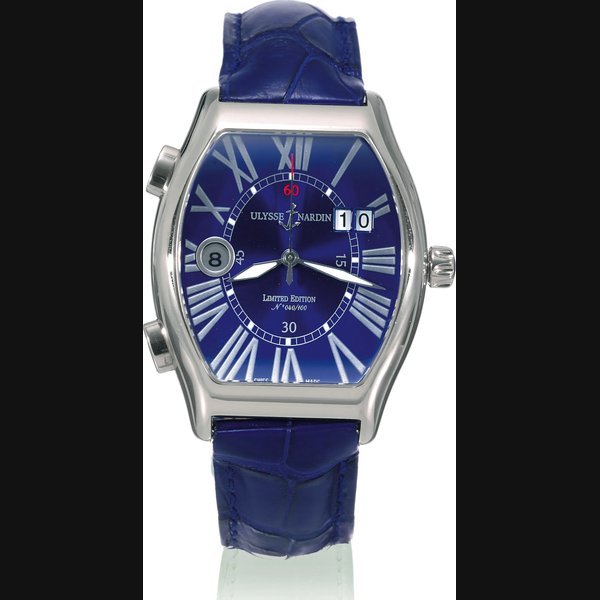 Ulysse Nardin Michelangelo UTC Dual-Time Limited Edition Ulysse Nardin, Le Locle, Swiss, 'Michelangelo Limited Edition', No. 040, Ref. 220-11. Made circa 2005. Fine, heavy, two-time-zone, curved tonneau-shaped, selfwinding, water-resistant, 18K white gold wristwatch with date, 24-hour indication, center-seconds and an 18K white gold Ulysse Nardin deployant clasp. | The Collection of a European Nobleman | Geneva, 11th May 2008