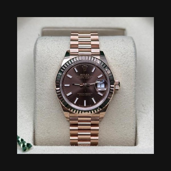 Rolex Rolex Lady-Datejust28 NEW 2025 Chocolate Index 18K Rose Gold Fluted Bezel President Bracelet