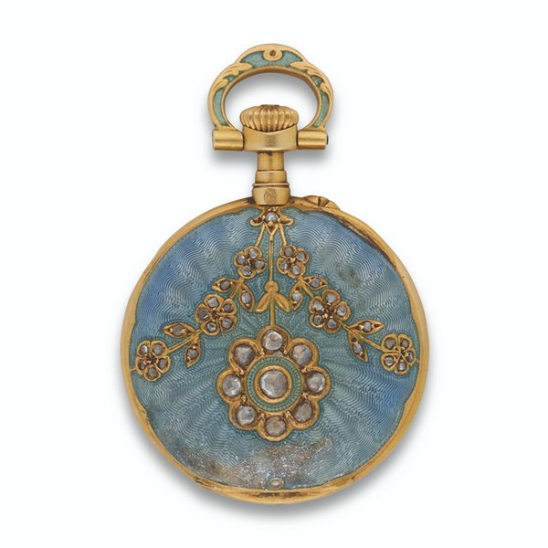 HENRY CAPT. YELLOW GOLD, ENAMEL AND DIAMOND-SET OPENFACE POCKET WATCH