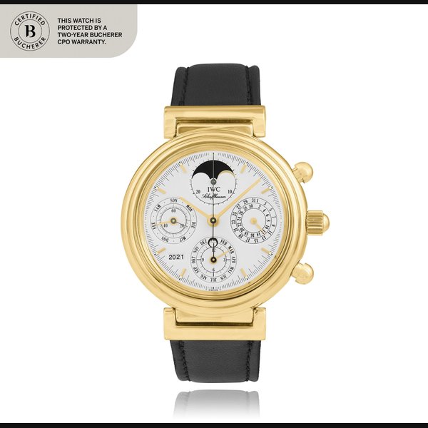 IWC Da Vinci, Ref. IW375001  Yellow gold perpetual calendar chronograph wristwatch with moon phases and year indication  Circa 1993