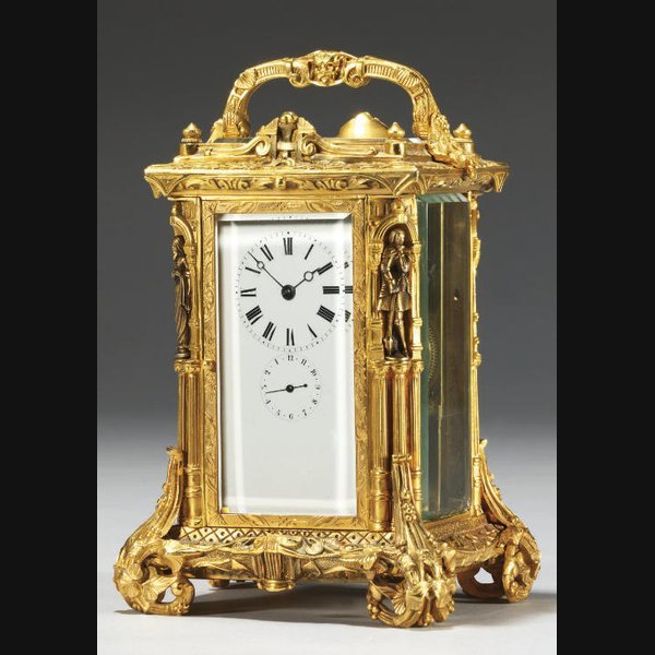 A French gilt-brass striking and repeating eight day carriage clock with duplex escapement and alarm CIRCA 1860