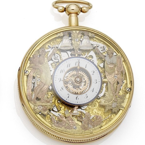 Breguet Breguet. An 18K gold key wind open face Jacquemart automaton quarter repeating pocket watch Case No.5036 3192, Cuvette No.23192, Circa 1810