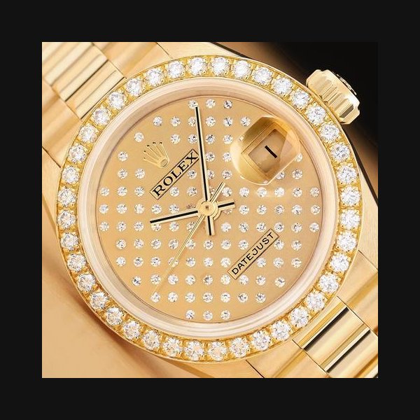 Rolex Lady-DatejustLadies President 69138 Factory Diamond Full Pave 18k Yellow Gold Watch