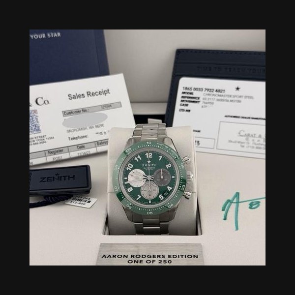 ZenithChronomaster Sport Aaron Rodgers Green 03.3117.3600/56.M3100 Box Paper