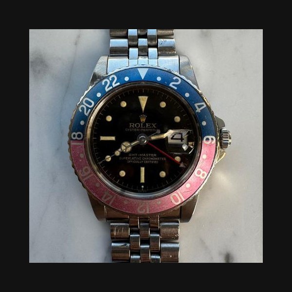 Rolex Rolex GMT-Master1675 PCG Eagle Beak Tropical Glossy Gilt Chapter Ring Exclamation Point Faded Red Back Pepsi (Serviced July 2026) Original Box & Papers 1963