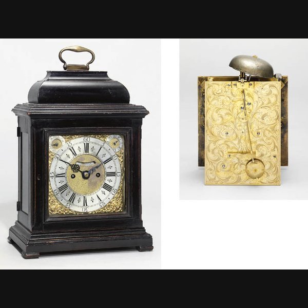  A George I ebonised striking eight day table clock FIRST QUARTER 18TH CENTURY AND LATER
