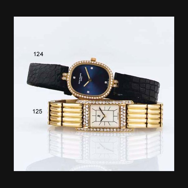 PATEK PHILIPPE. A LADY'S 18K GOLD AND DIAMOND OVAL WRISTWATCH SIGNED PATEK PHILIPPE, GENEVE, MOVEMENT NO. 1615670, REF. 4698, CIRCA 1992