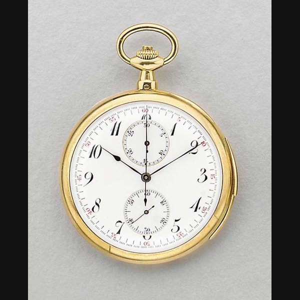 Swiss. An 18K gold openface minute repeating chronograph keyless lever watch UNSIGNED, CIRCA 1920