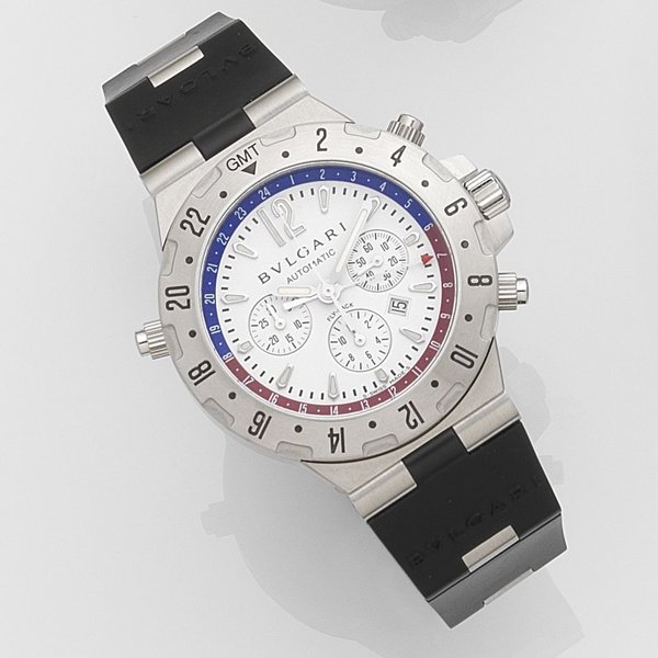 Bulgari. A stainless steel automatic calendar chronograph wristwatch Diagono GMT Fly-back, Ref:GMT 40 S FB, Case No.L1504, Movement No.21340, Circa 2008