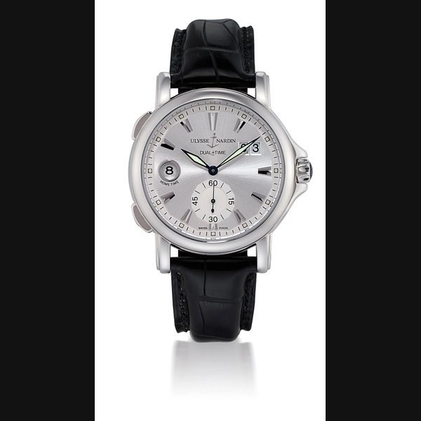 Ulysse Nardin ULYSSE NARDIN, GMT BIG DATE STAINLESS STEEL AUTOMATIC DUAL TIME ZONE WRISTWATCH WITH DATE DISPLAY
