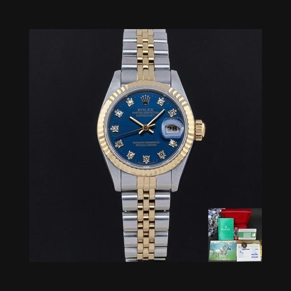 Rolex Rolex Lady-Datejust69173 26mm 1988 Two-Tone Blue Small Diamond dial Box 1y warranty