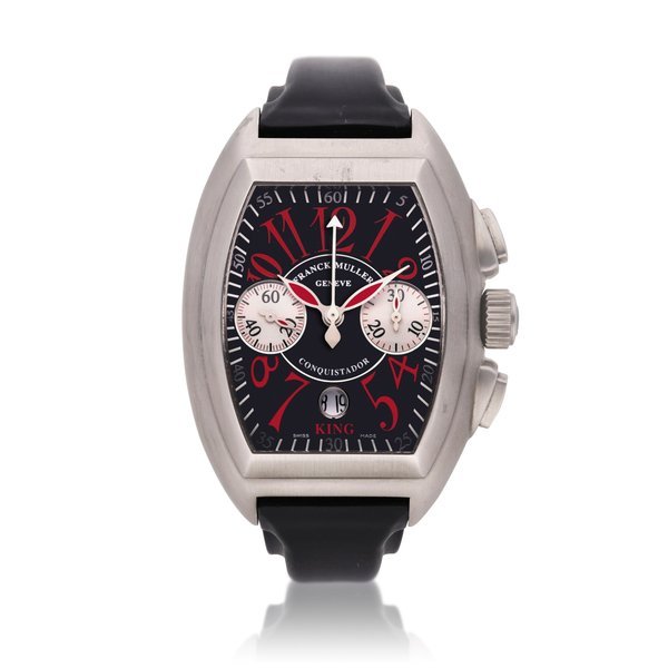 Franck Muller Reference 8005 CC KING Conquistador 'Rosso Vivo | A limited edition stainless steel tonneau shaped automatic chronograph wristwatch with date, Circa 2010 · 8005