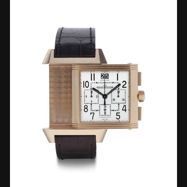 Jaeger-Lecoultre Jaeger-LeCoultre. A Large 18k Pink Gold Automatic Chronograph Reverso Wristwatch With Date And 24 Hour Indication SIGNED JAEGER-LECOULTRE, REVERSO, SQUADRA, REF. 230.2.45, CASE NO. 2'604'346, CIRCA 2008