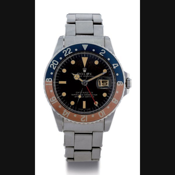 Rolex ROLEX. A STAINLESS STEEL AUTOMATIC DUAL TIME WRISTWATCH WITH CENTER SECONDS, DATE AND BRACELET SIGNED ROLEX, OYSTER PERPETUAL, GMT-MASTER, CASE NO. 1212072, REF. 1675, CIRCA 1957 · 1675