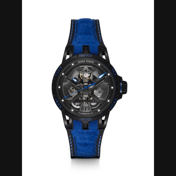 ROGER DUBUIS, EXCALIBUR SPIDER MONOBALANCIER HURACAN BLUE REF. DBEX0749, A SPORTY AND RARE BLACK DLC TITANIUM AUTOMATIC WRISTWATCH CASE NUMBER: M174NN