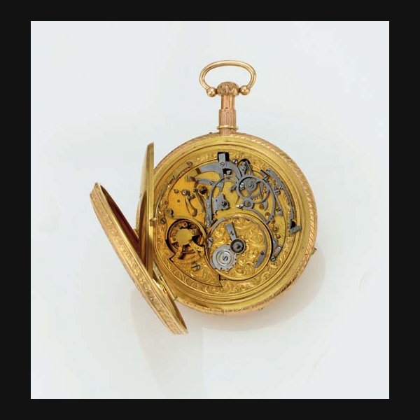 AN OPENFACE QUARTER REPEATING MUSICAL KEY-WOUND CYLINDER POCKET WATCH WITH A LATER 18K GOLD CASE UNSIGNED, CIRCA 1820