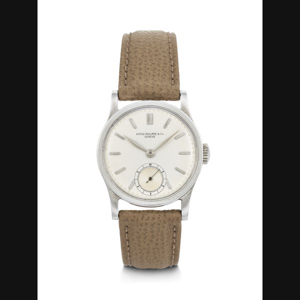 PATEK PHILIPPE. AN EARLY AND ATTRACTIVE STAINLESS STEEL WRISTWATCH WITH SUBSIDIARY SECONDS CALATRAVA MODEL, REF. 96, MOVEMENT NO. 829’818, CASE NO. 650’697, CIRCA 1940s