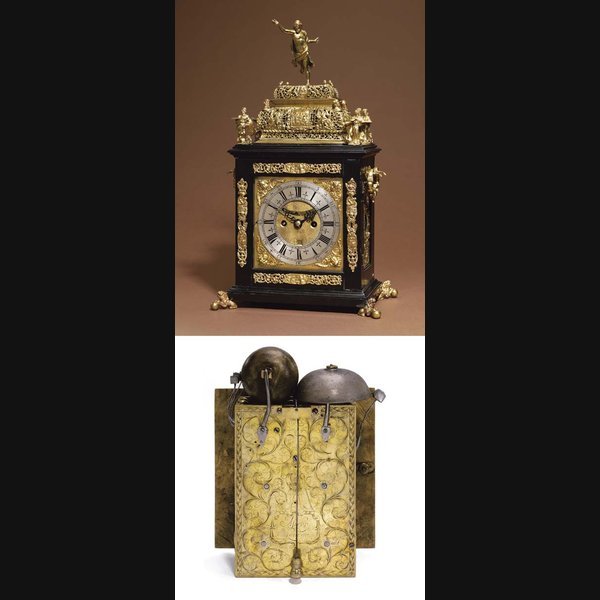 A Queen Anne ebonised and brass-mounted eight day striking table clock STEPHEN ASSELIN, LONDON. CIRCA 1705