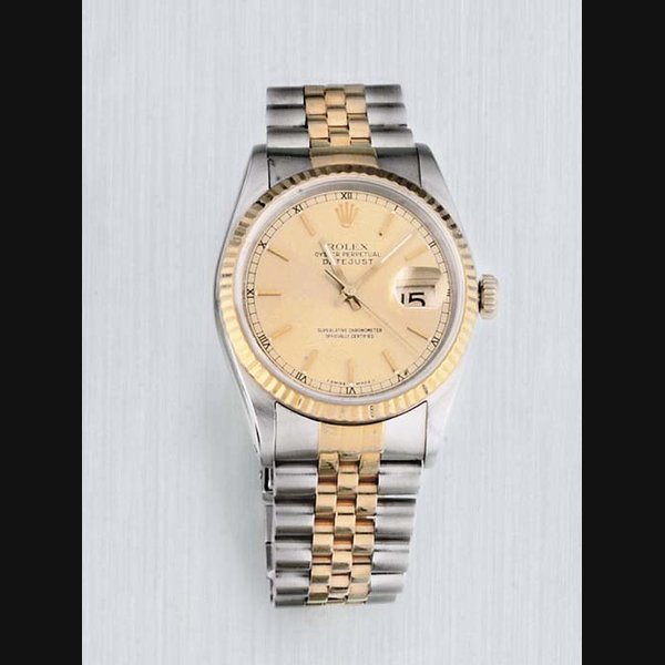 Rolex Rolex. A Stainless Steel and Gold Automatic Water Resistant Centre Seconds Wristwatch with Date on Bracelet SIGNED ROLEX OYSTER PERPETUAL DATEJUST, CHRONOMETER NO L971134, REF. 16233, CIRCA 1995