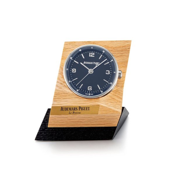 Audemars Piguet Code 11.59  | A stainless steel alarm desk clock with wooden stand, Circa 2019  | 愛彼  | Code 11.59  |  精鋼鬧鐘，備木製展示座，約2019年製