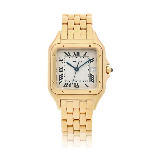 Cartier Panthère, A yellow gold square shaped wristwatch with date and bracelet, Circa 1995