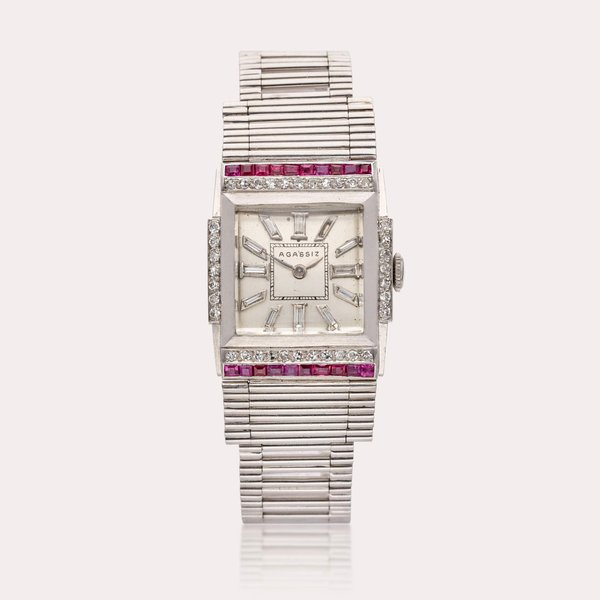 Agassiz A platinum diamond and ruby-set bracelet watch, Circa 1920, Price & Market Data