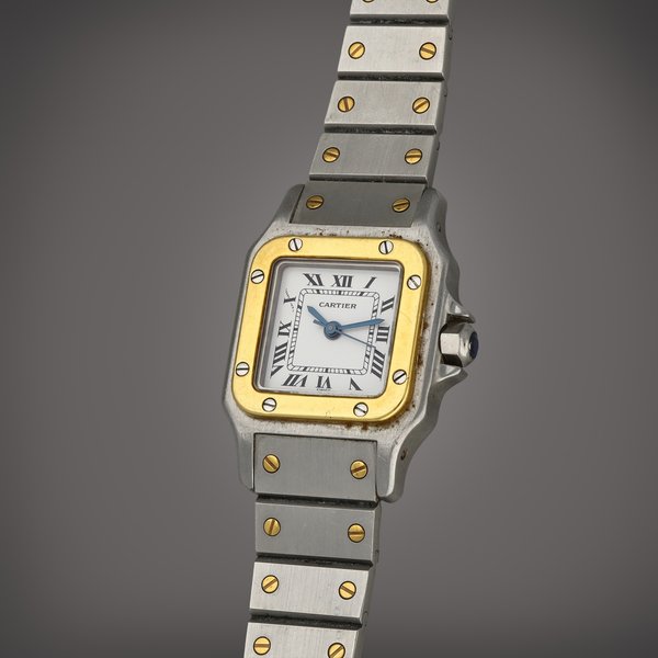 Cartier Santos Galbée | A stainless steel and yellow gold wristwatch with bracelet | Circa 1990