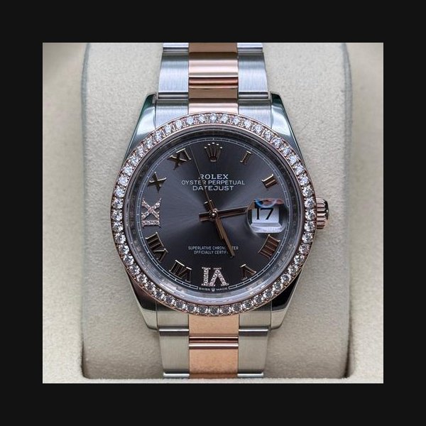 Rolex Rolex Datejust36 Dark Grey Roman Diamond Dial Diamond Bezel Two Tone Rose Gold Oyster Bracelet, Price & Market Data